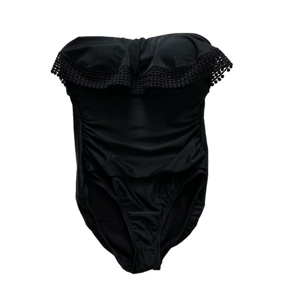 Kona Sol Swimsuit One Piece Black Crochet Flounce Strapless High Coverage Small - Picture 2 of 12